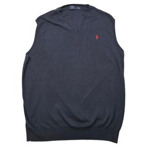 Polo Ralph Lauren Sweater Vest Mens‎ XLT Navy Blue V Neck Sleeveless Pima Cotton